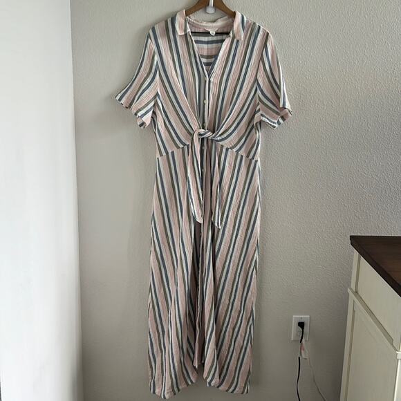 Caslon Pastel Dress Gauzy Cotton Front Tie Front Button Collar XL - Picture 1 of 9